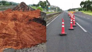 Dano estrutural bloqueia totalmente pista da BR-101 em Torres
